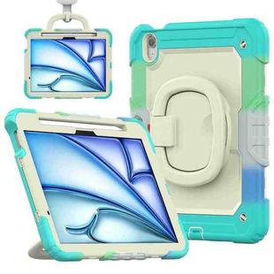 For iPad Air 11 2024 Handle Silicone Hydric PC Tablet Case with Shoulder Strap(Rainbow Blue)