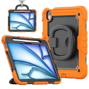 For iPad Air 11 2024 Handle Silicone Hydric PC Tablet Case with Shoulder Strap(Orange)