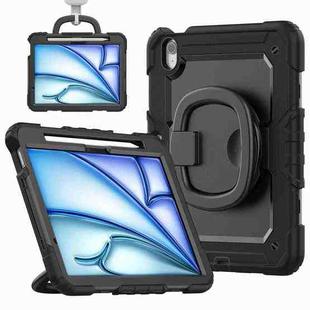 For iPad Air 11 2024 Handle Silicone Hydric PC Tablet Case with Shoulder Strap(Black)