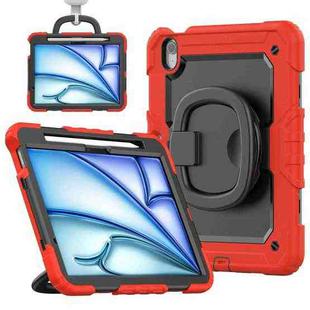 For iPad Air 11 2024 Handle Silicone Hydric PC Tablet Case with Shoulder Strap(Red)