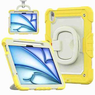 For iPad Air 11 2024 Handle Silicone Hydric PC Tablet Case with Shoulder Strap(Yellow)