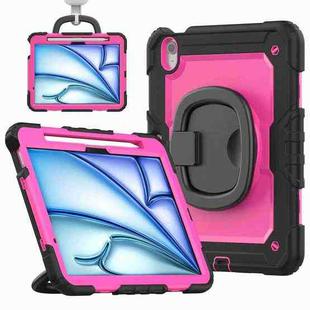 For iPad Air 11 2024 Handle Silicone Hydric PC Tablet Case with Shoulder Strap(Rose Red PC)