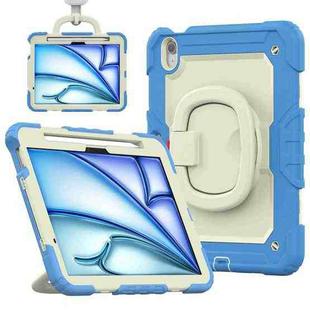 For iPad Air 11 2024 Handle Silicone Hydric PC Tablet Case with Shoulder Strap(Cyan-blue)