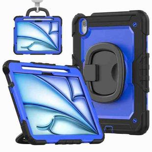 For iPad Air 11 2024 Handle Silicone Hydric PC Tablet Case with Shoulder Strap(Dark Blue PC)