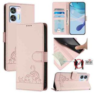 For Oukitel C36 / C35 Cat Rat Embossed Pattern RFID Leather Phone Case with Lanyard(Pink)