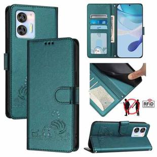 For Oukitel C36 / C35 Cat Rat Embossed Pattern RFID Leather Phone Case with Lanyard(Peacock Green)