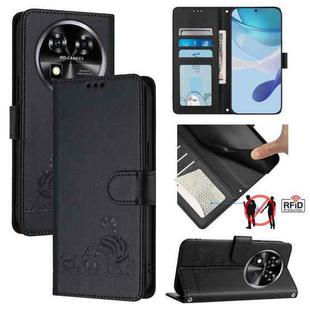 For Oukitel C37 Cat Rat Embossed Pattern RFID Leather Phone Case with Lanyard(Black)