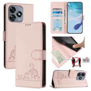 For Oukitel C51 Cat Rat Embossed Pattern RFID Leather Phone Case with Lanyard(Pink)