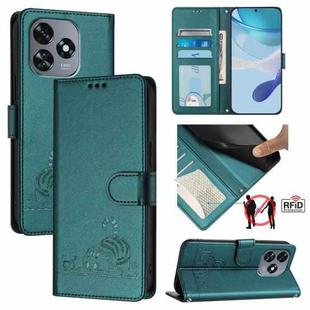 For Oukitel C51 Cat Rat Embossed Pattern RFID Leather Phone Case with Lanyard(Peacock Green)