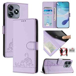 For Oukitel C51 Cat Rat Embossed Pattern RFID Leather Phone Case with Lanyard(Purple)