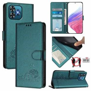 For Oukitel C53 Cat Rat Embossed Pattern RFID Leather Phone Case with Lanyard(Peacock Green)