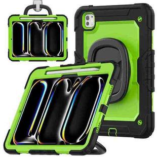 For iPad Pro 11 2024 Handle Silicone Hydric PC Tablet Case with Shoulder Strap(Yellow Green PC)