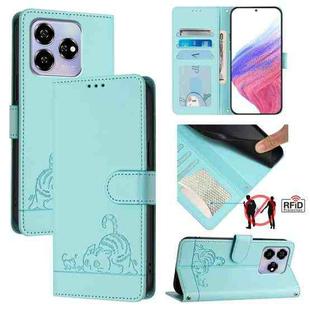 For ZTE Blade V60 / Axon 60 4G Cat Rat Embossed Pattern RFID Leather Phone Case with Lanyard(Mint Green)