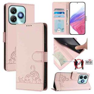 For ZTE Blade A75 4G Cat Rat Embossed Pattern RFID Leather Phone Case with Lanyard(Pink)