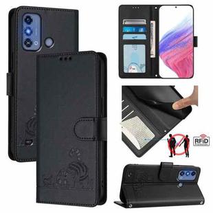 For ZTE Blade A53 Pro Cat Rat Embossed Pattern RFID Leather Phone Case with Lanyard(Black)