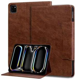 For iPad Pro 13 2024 Cat Buckle Leather Smart Tablet Case(Brown)