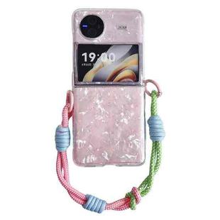 For vivo X Flip Pearlescent Shell Texture Side Buckle Phone Case with Rainbow Bracelet(Pink)