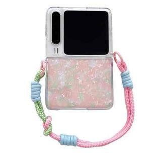 For Huawei Pura X Pearlescent Shell Texture Side Buckle Phone Case with Rainbow Bracelet(Pink Green)