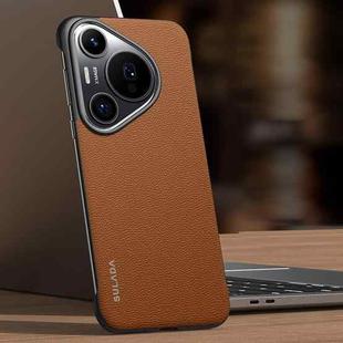 For Huawei Pura 70 Pro / 70 Pro+ SULADA Frameless Top Layer Cowhide Leather + PC Phone Case(Brown)