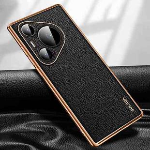 For Huawei Pura 70 Pro SULADA TPU + Litchi Texture Leather Phone Case(Black)