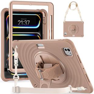 For iPad Pro 11 2024 Rotation Holder Silicone Hybrid PC Tablet Case(Light Coffee)