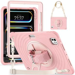 For iPad Pro 11 2024 Rotation Holder Silicone Hybrid PC Tablet Case(Pink)