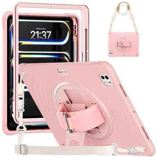 For iPad Pro 13 2024 Rotation Holder Silicone Hybrid PC Tablet Case(Pink)
