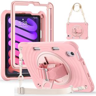 For iPad mini 2024 / mini 6 Rotation Holder Silicone Hybrid PC Tablet Case(Pink)