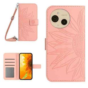 For Sharp Aquos sense9 Skin Feel Sun Flower Embossed Flip Leather Phone Case with Lanyard(Pink)