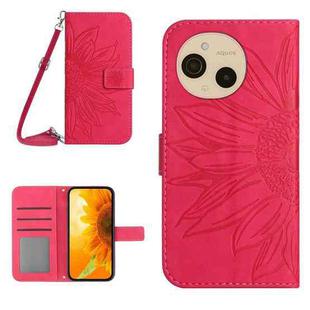 For Sharp Aquos sense9 Skin Feel Sun Flower Embossed Flip Leather Phone Case with Lanyard(Rose Red)