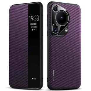 For Huawei Pura 70 Ultra SULADA Kevlar 600D Texture Smart Window Leather Phone Case(Purple)