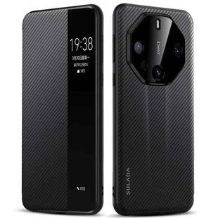 For Huawei Mate 60 RS Ultimate SULADA Kevlar 600D Texture Smart Window Leather Phone Case(Black)