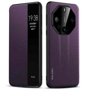 For Huawei Mate 60 RS Ultimate SULADA Kevlar 600D Texture Smart Window Leather Phone Case(Purple)