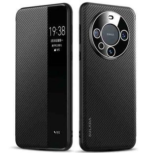 For Huawei Mate 60 Pro SULADA Kevlar 600D Texture Smart Window Leather Phone Case(Black)