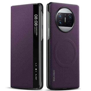 For Huawei Mate X3 SULADA Kevlar 600D Texture Smart Window Leather Phone Case(Purple)