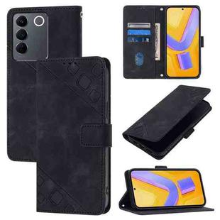 For vivo V27e 4G Global / T2 4G Global Skin Feel Embossed Leather Phone Case(Black)