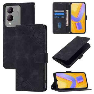 For vivo Y17s 4G Global / Y28 5G India Skin Feel Embossed Leather Phone Case(Black)