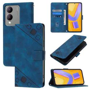 For vivo Y17s 4G Global / Y28 5G India Skin Feel Embossed Leather Phone Case(Blue)