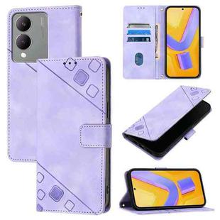 For vivo Y17s 4G Global / Y28 5G India Skin Feel Embossed Leather Phone Case(Light Purple)