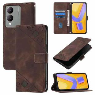 For vivo Y17s 4G Global / Y28 5G India Skin Feel Embossed Leather Phone Case(Brown)