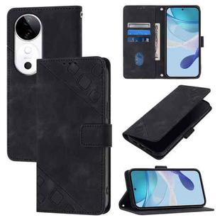 For vivo S19 Skin Feel Embossed Leather Phone Case(Black)