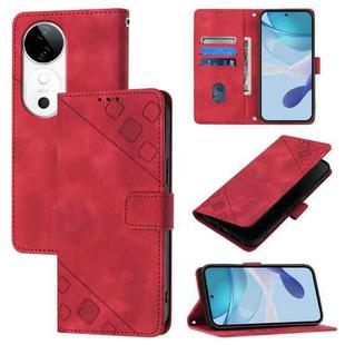 For vivo S19 Skin Feel Embossed Leather Phone Case(Red)