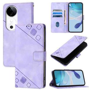 For vivo S19 Skin Feel Embossed Leather Phone Case(Light Purple)