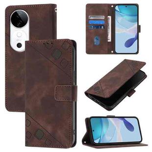 For vivo S19 Skin Feel Embossed Leather Phone Case(Brown)