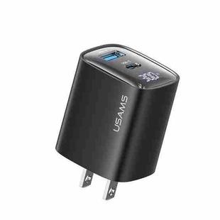 USAMS CC230 30W USB+USB-C / Type-C Dual Port GaN Digital Display Charger, Specifications: US Plug(Black)