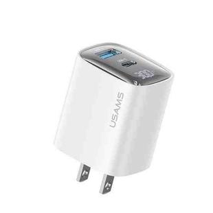 USAMS CC230 30W USB+USB-C / Type-C Dual Port GaN Digital Display Charger, Specifications: US Plug(White)
