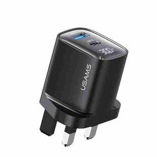 USAMS CC231 30W USB+USB-C / Type-C Dual Port GaN Digital Display Charger, Specifications: UK Plug(Black)