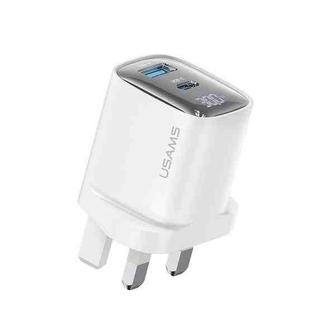 USAMS CC231 30W USB+USB-C / Type-C Dual Port GaN Digital Display Charger, Specifications: UK Plug(White)