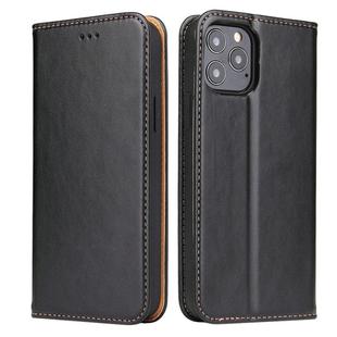 For iPhone 12 / 12 Pro Fierre Shann PU Genuine Leather Texture Horizontal Flip Leather Case with Holder & Card Slots & Wallet(Black)