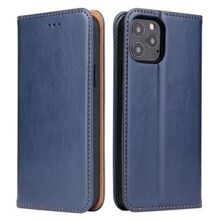 For iPhone 12 / 12 Pro Fierre Shann PU Genuine Leather Texture Horizontal Flip Leather Case with Holder & Card Slots & Wallet(Blue)